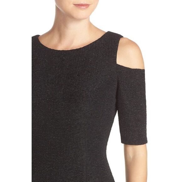 Eliza J Cold Shoulder Sparkle Knit Sheath Dress in Black Size 4 - Picture 3 of 8